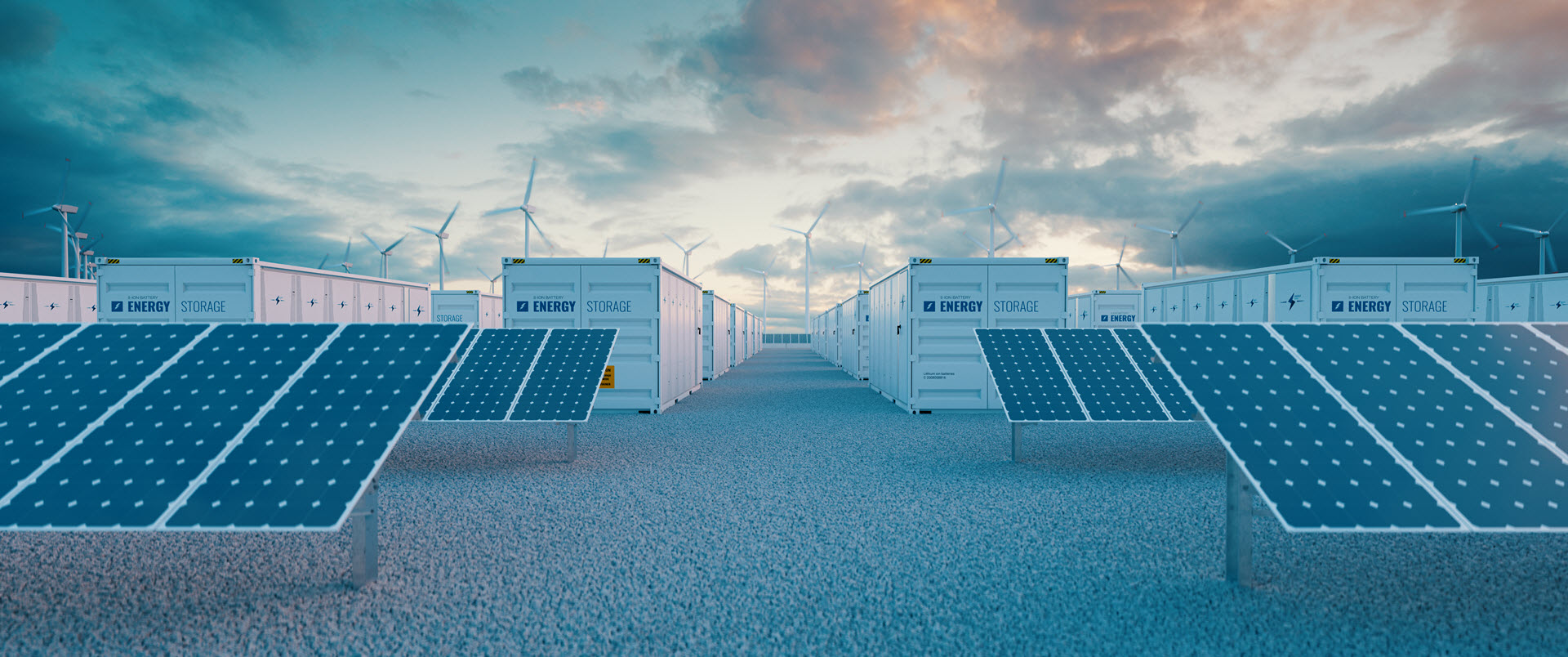 battery energy storage systems with solar panels and wind turbines