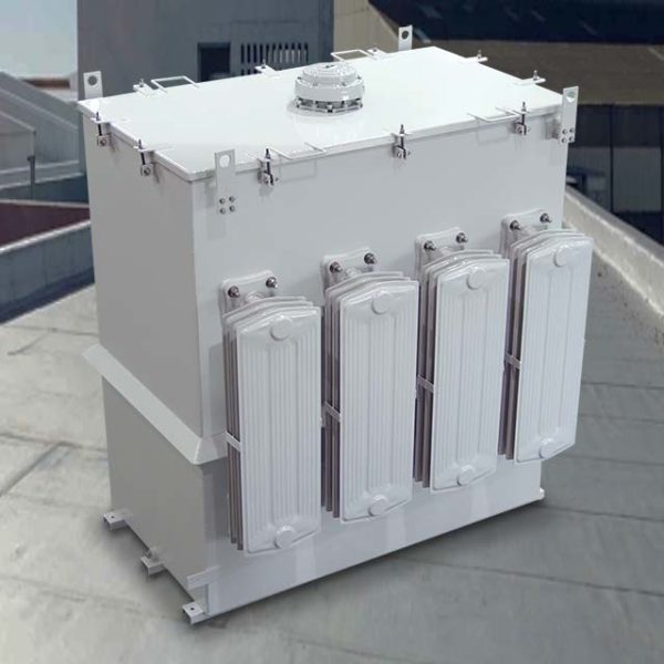 Dynapower oil immersed transformer sitting on a rooftop
