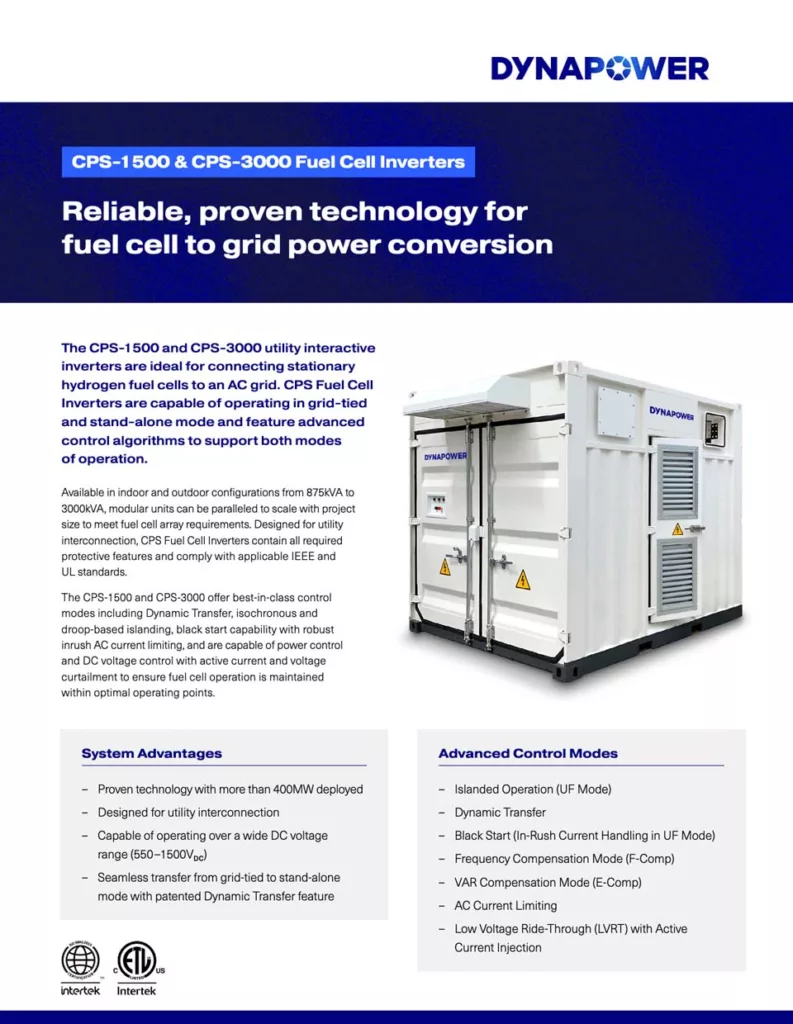 CPS-1500 and CPS-3000 Fuel Cell Inverter Data Sheet