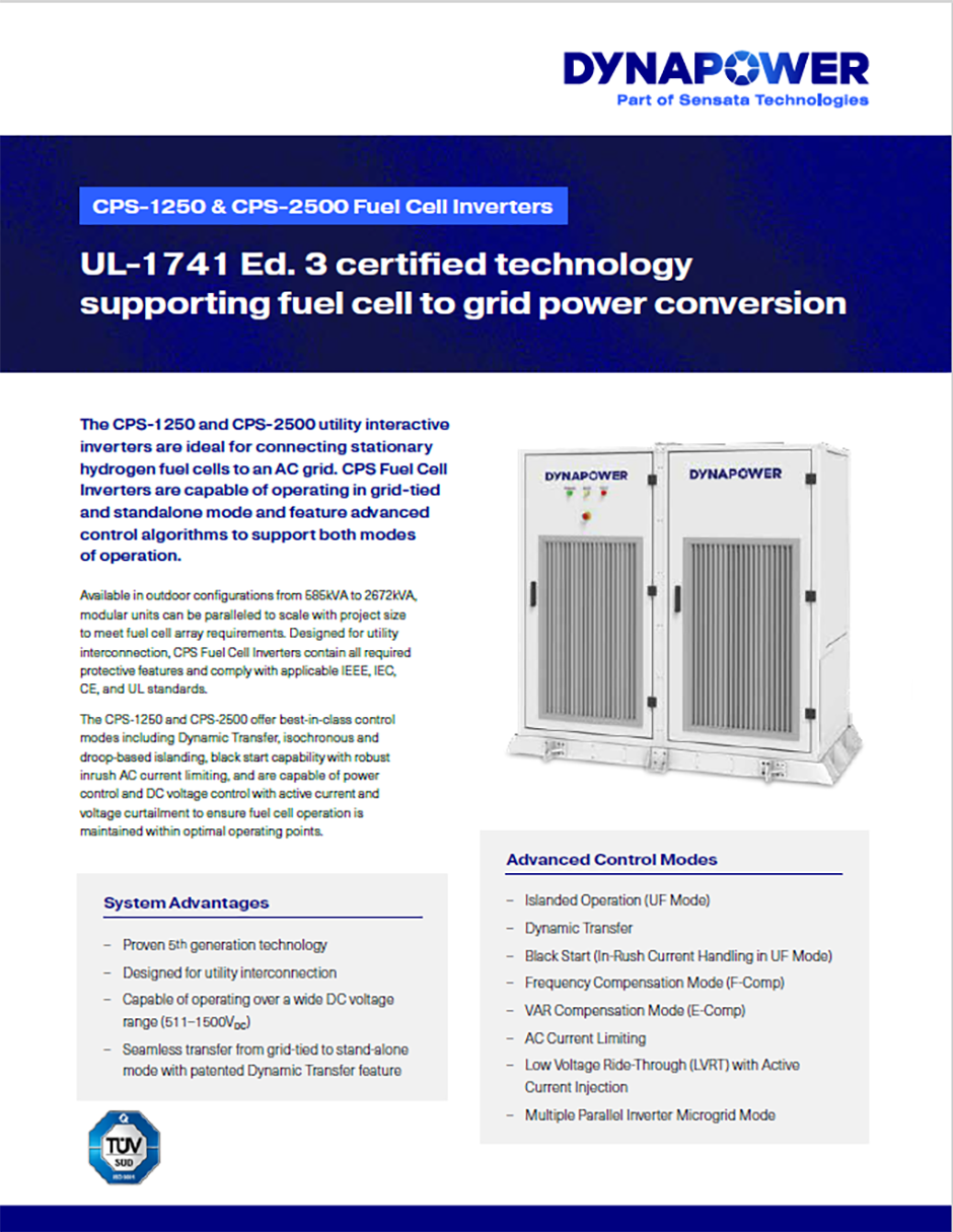 Data Sheet: CPS-1250 & CPS-2500 Fuel Cell Inverters - Dynapower
